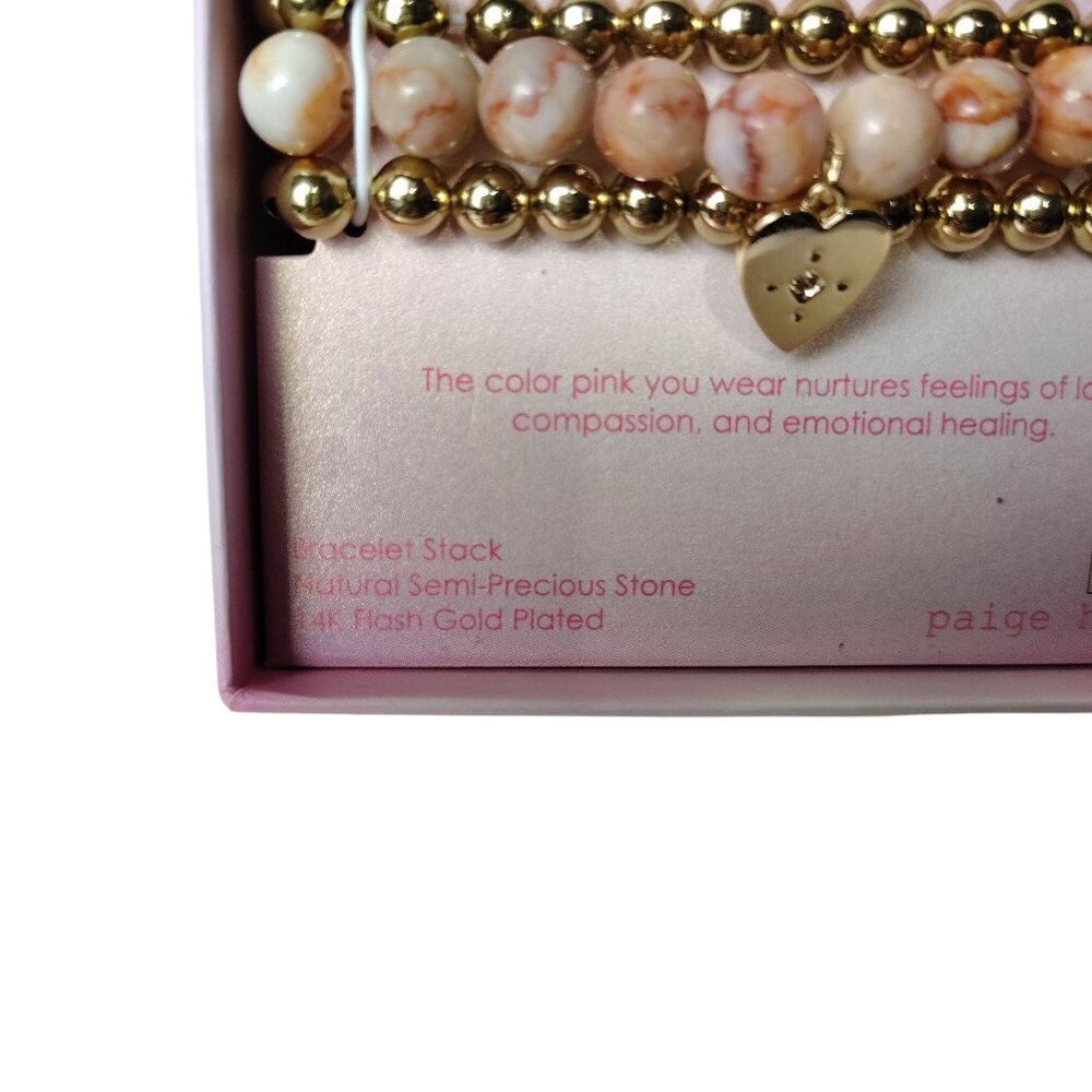 Pink Color Therapy Adjustable Bracelet Stack Natural Stone and 14K Gold Plated - Picture 2 of 4